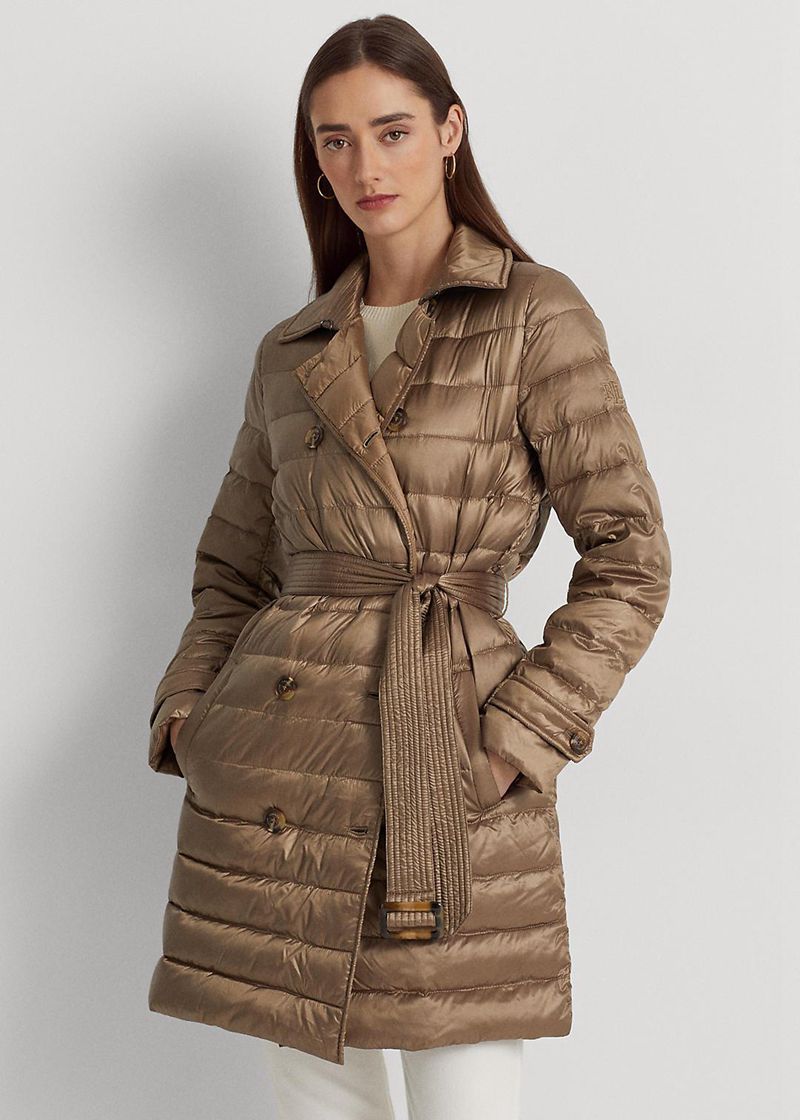 Abrigo Lauren Mujer Metallic Quilted Down Trench Chile Marrones YFMXG-7125